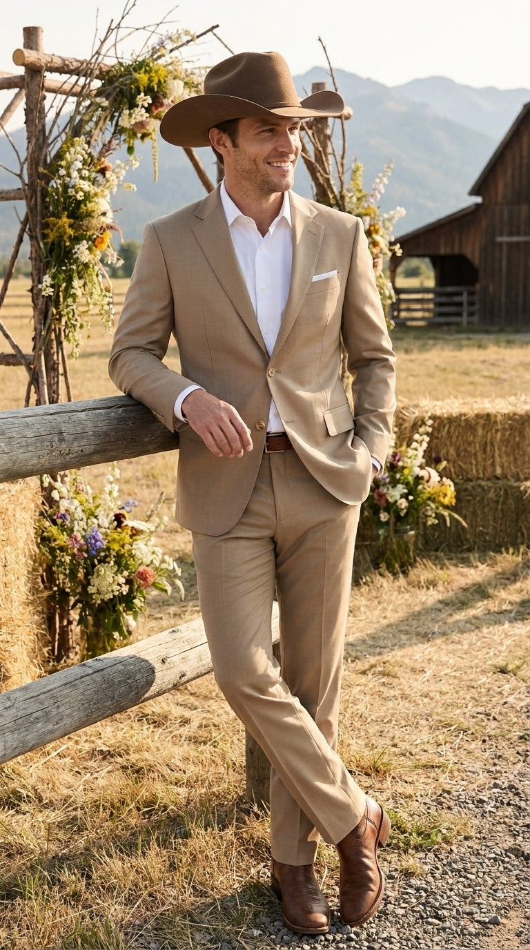 Men’s Tan Country Wedding Suit – Beige Groom Suit for Rustic & Outdoor Weddings