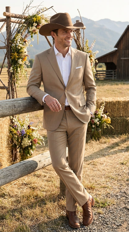 Men’s Tan Country Wedding Suit – Beige Groom Suit for Rustic & Outdoor Weddings