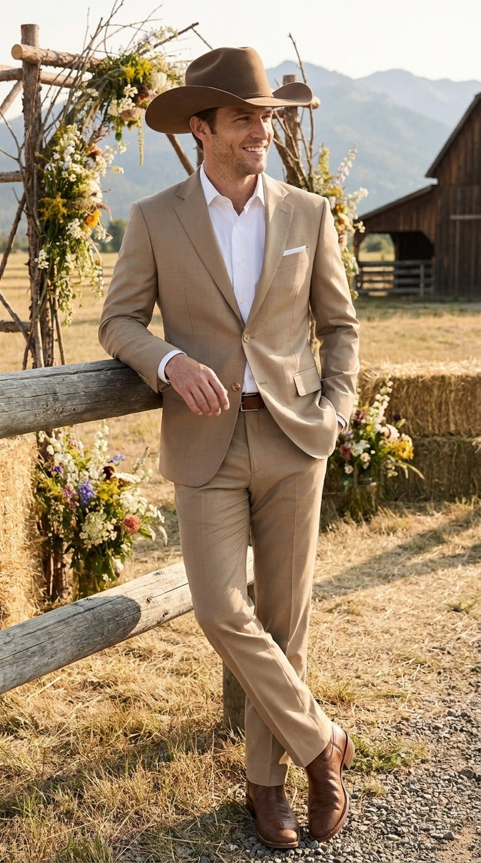 Men’s Tan Country Wedding Suit – Beige Groom Suit for Rustic & Outdoor Weddings