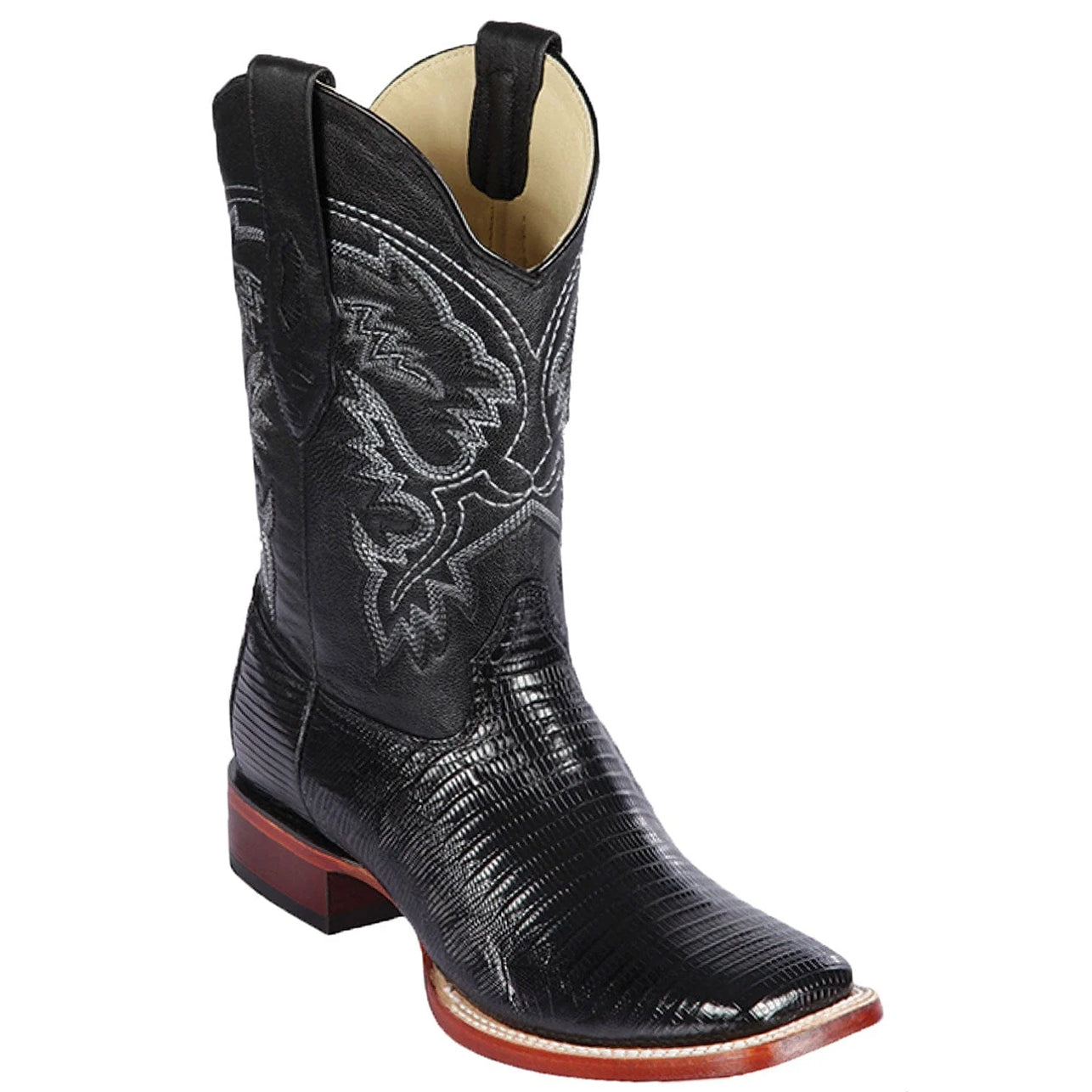 Black Lizard Square Toe Boots