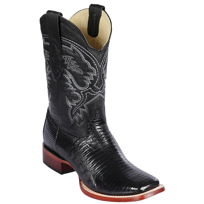 Black Lizard Square Toe Boots