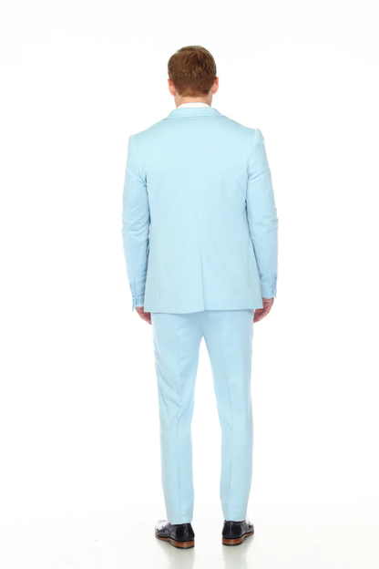 Cotton Suit - Summer Stretch Fabric - Mens Cotton-Stretch Fashion Suit Sky S9010 Modern Fit