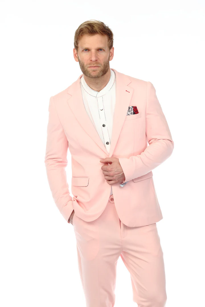 Cotton Suit - Summer Stretch Fabric - Mens Cotton-Stretch Fashion Suit Pink S9010 Modern Fit