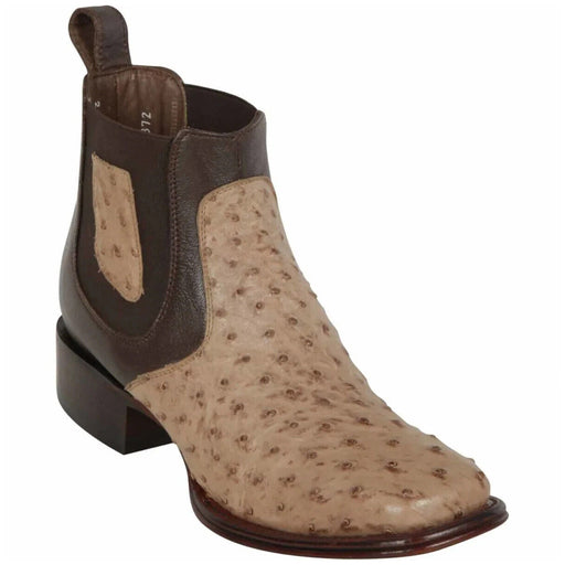 Short Ostrich Square Toe Boots Mocha