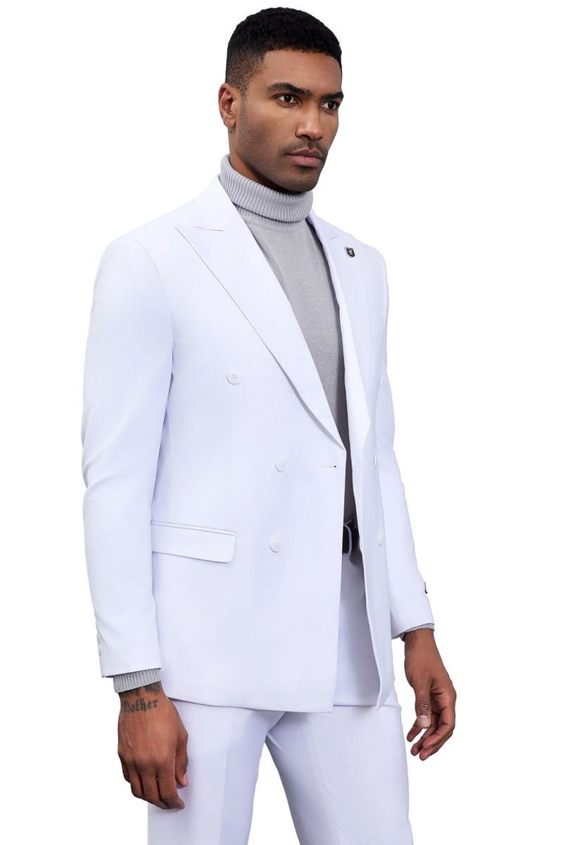 Men's Designer Stacy Adams Classic Double Breasted Suit in White - Image 5