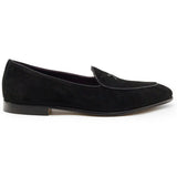 Zelli Hand-Stitched Sueded Goatskin Loafer with Crocodile Vamp in Black