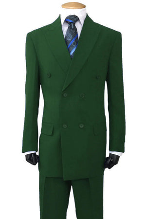 Mens Classic Fit Double-Breasted Poplin Suit in Olive Green