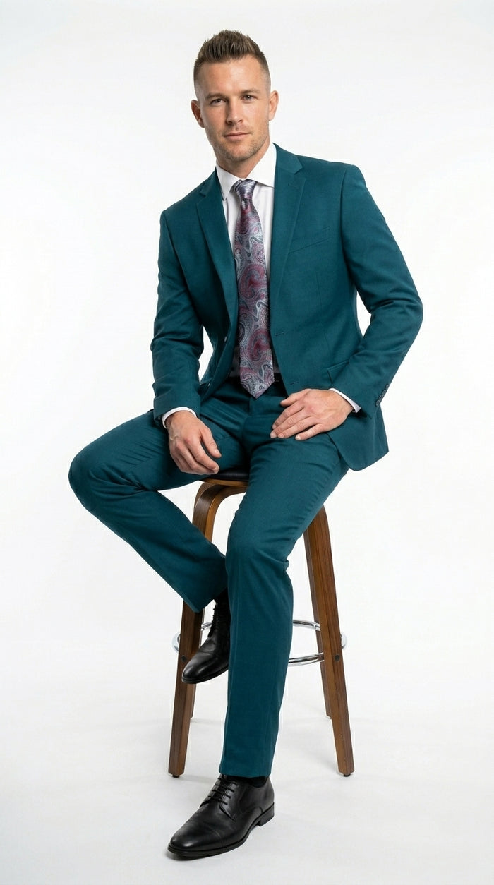 Discounted Sale Clearance Men's Two Buttons Dark Teal 2-piece suit Flat Front Pants