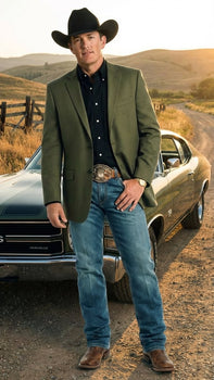 Men’s Olive Green Western Blazer Jacket, Classic Cowboy Style Sport Coat for Casual Formal Wear with Jeans