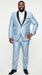 Men’s Light Blue Shiny 3 Piece Suit with Black Shawl Lapel | Formal Wedding Prom Suit - Sateen Sharskin Suit