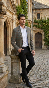 Men’s Green Brown and Teal Plaid Sport Coat – Tailored Fit Check Blazer Jacket - Tartan Sportcoat