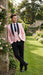 Men’s Blush Pink Tuxedo Suit Set with Black Shawl Lapel – 3 Piece Formal Wedding and Party Prom Vest + Black Pants