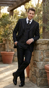Men's Black Denim Fabric Suit – Classic Three Piece Denim Suit for Wedding, Prom and Church Wear - Image 8