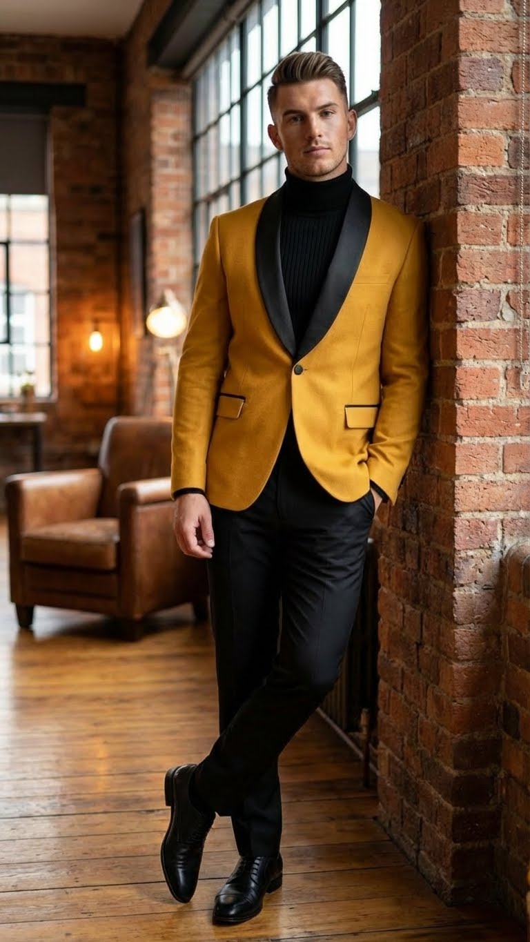 Men's Gold Shawl Lapel Blazer Tuxedo Dinner Jacket – Luxury Formal Blazer Jacket for Wedding, Party and Evening Events - Image 8