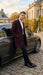 Men’s Burgundy Mid-Length Overcoat – Classic Fit Wool Blend Dress Coat Three Quarter Carcoat Topcoat