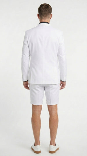 Men’s White Tuxedo Suit with Shorts – Modern Formal Blazer and Short Pants Set for Wedding, Prom Summer Fabric