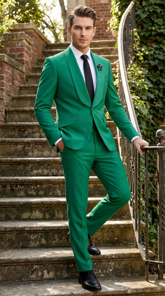 Men’s Augusta Green Emerald Light Green Suit – Slim Fit 2 Piece Formal Suit for Wedding, Prom and Evening Events