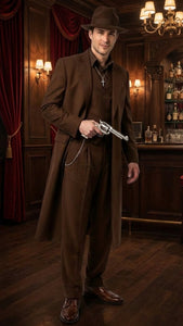 Men’s Brown 1920s Zoot Suit – Long Gangster Mafia Suit Vintage Three-Piece Costume Set Pachuco Style