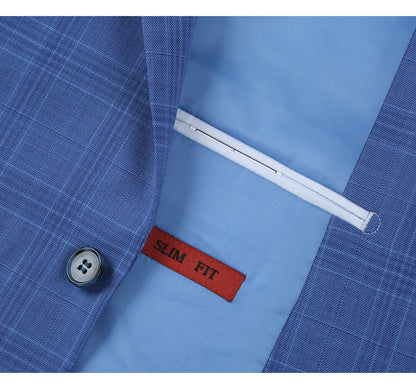 293-10 Men's 2-Piece Slim Fit Windowpane Check Dress Stretch Suit - Image 8