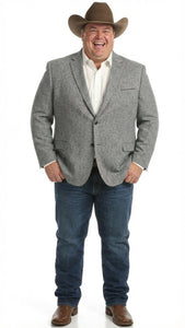 Men's Grey Tweed Herringbone Western Blazer Jacket  Style Look, Textured Formal Casual Sport Coat for Jeans - Image 8