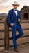 Men’s Blue Western Tuxedo Suit, 3 Piece Cowboy Formal Wedding Prom Suit with Satin Trim