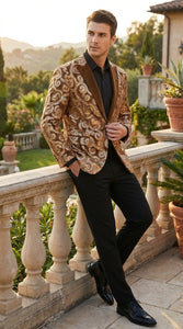 Men's Light Brown & Gold Baroque Embroidered Blazer Jacket | Tuxedo Dinner Jacket - Image 8
