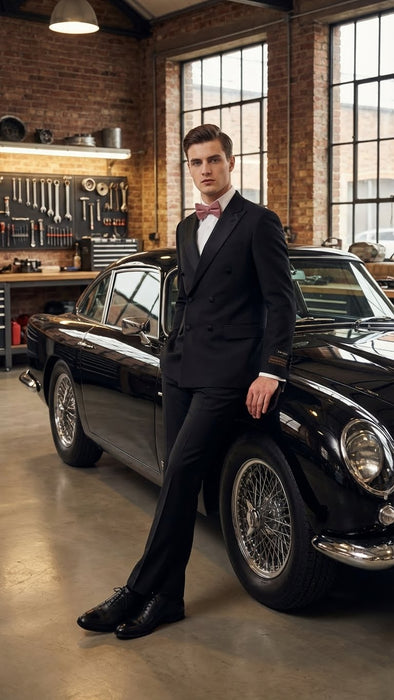 Tiglio Brand 100% Wool Super 150s Italian fabric Men’s Classic Black Double-Breasted Tuxedo with Satin Peak Lapel – Formal Wedding & Gala Suit Set