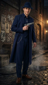 Men’s Navy Blue 1920s Zoot Suit – Long Mafia Gangster Three-Piece Vintage Costume Set Zuit Pachuco Style