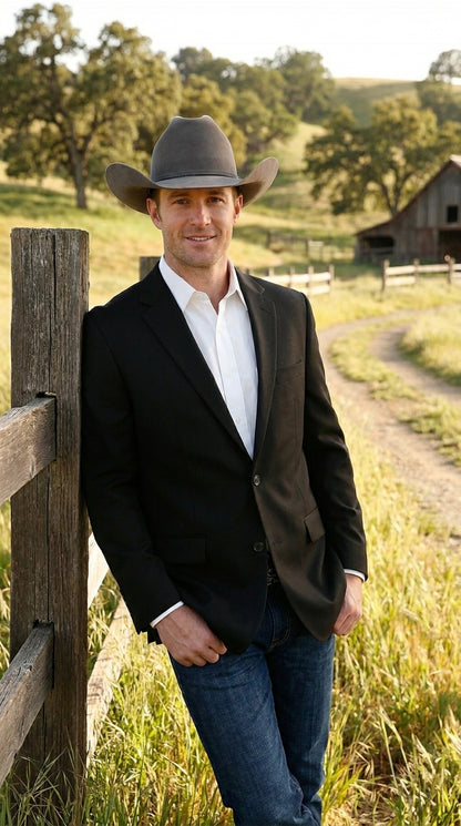 Men’s Black Linen Western Cowboy Blazer – Lightweight Formal Blazer Jacket for Wedding - Country Summer Jacket