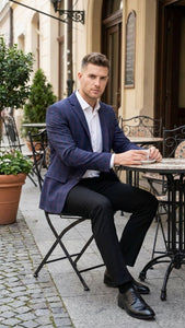 Men’s Big and Tall Navy Blue with Burgundy Plaid Jacket and Sport Coat – Wool Blazer