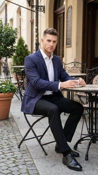 Men’s Big and Tall Navy Blue with Burgundy Plaid Jacket and Sport Coat – Wool Blazer