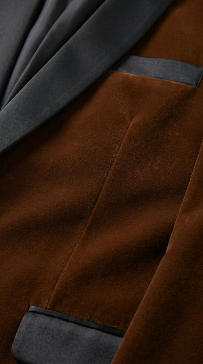 Men’s Brown Camel Bronze Velvet Tuxedo Jacket, Shawl Lapel Wedding Prom Dinner Blazer - Blazer Sportcoat