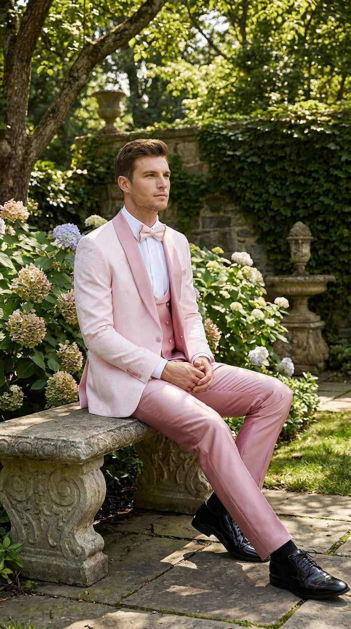 Men's Light Pink 3 Piece Tuxedo Suit Set | Shawl Lapel Formal Wedding Prom Dinner Suit in Rose Gold Color - Image 8