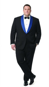 Men’s Black Tuxedo with Royal Blue Shawl Lapel | Modern Formal Dinner Jacket Suit + Pants for Weddings, Proms