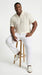 Mens Cream Ivory Off White Knit Walking Suit Set – Lightweight Short Sleeve Shirt and Pants Outfit for Summer, Vacation and Casual Wear