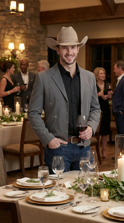 Mens Charcoal Gray Western Blazer – Cowboy Style Casual Jacket Classic Country Western Sport Coat