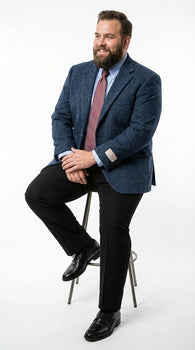 Mens Light Blue Tweed Blazer Sport Coat – Classic Herringbone Jacket Formal Business Casual Smart Outerwear in indigo cobalt blue