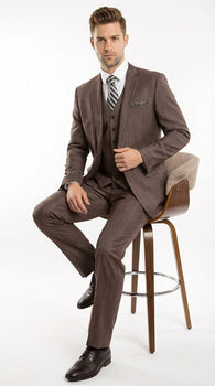 Men’s Brown Sharkskin 3 Piece Suit – Textured Two Button Vested Business Formal Suit for Wedding, Party Wear Vested