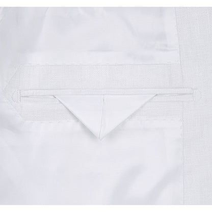 601-20 Men's Notch Lapels White Solid Linen Suits - Image 8