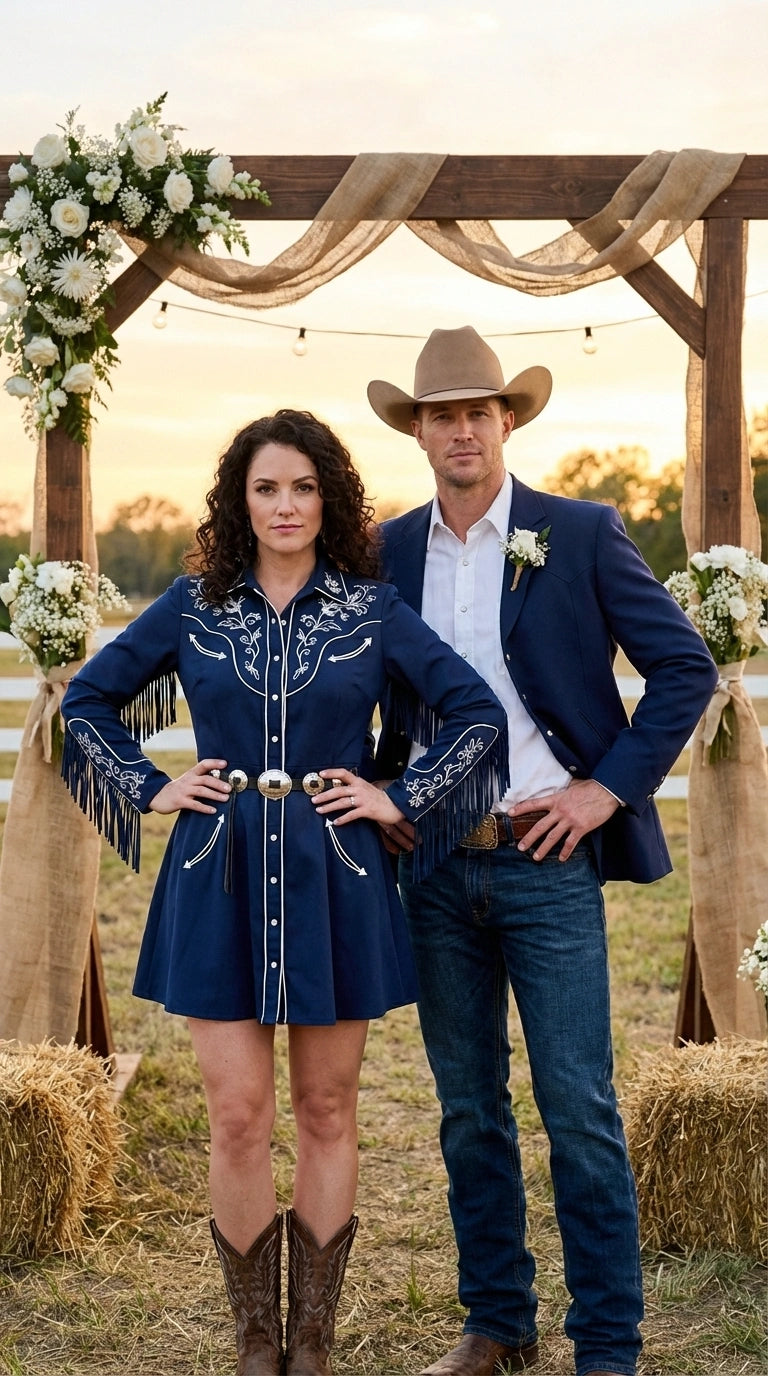 Mens Navy Blue Western Blazer Set – Cowboy Style Jacket and Pants Outfit Classic Country Western Blazer