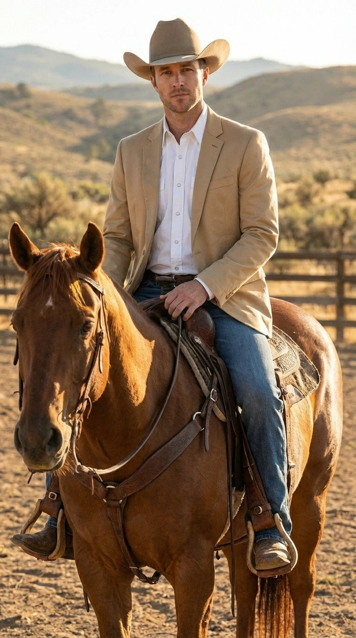 Men’s Tan Camel British khaki Western Blazer – Two Button Classic Casual Sport Coat - Cowboy Country Coat