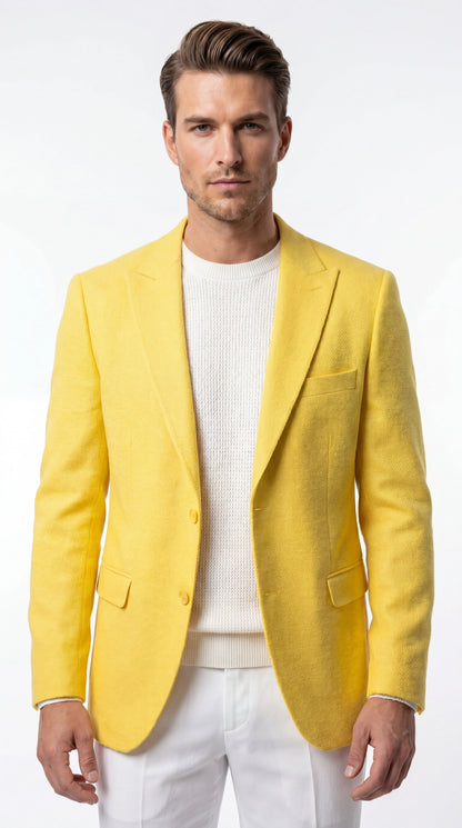 Zacci Brand Men’s Lemon Yellow Blazer Peak Lapel Hopsack Weave – Elegant Formal Blazer Jacket for Wedding, Party, Prom and Smart Casual Wear