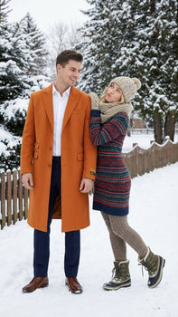 Men’s Orange - Rust Wool Blend Long Overcoat – Topcoat Carcoat Topcoat