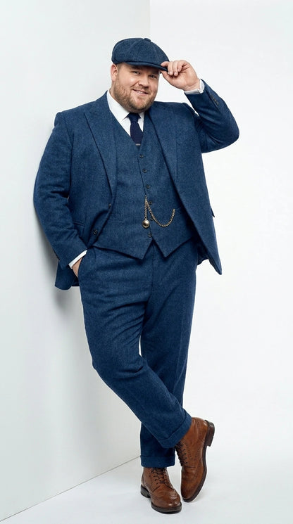 Men’s Blue 3 Piece Suit, Thomas Shelby Inspired Vintage Formal Suit Herringbone Tweed 1920s fabric Modern Fit