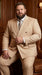 Vitali Men’s Tone on Tone Beige Pinstripe 2 Piece Suit, Double Breasted Summer Dress Suit for Weddings, Tan Beige Shadow Pinstripe