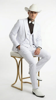 Men’s White Western Cowboy 3 Piece Tuxedo Suit, Formal Wedding Prom Groom Suit Set