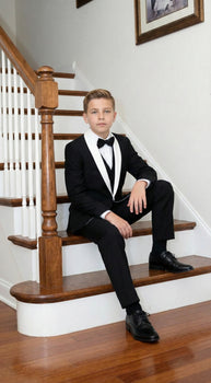 Boys Black Tuxedo Suit with White Shawl Lapel and Bow Tie | Formal Wedding & Prom Outfit Set - Image 2