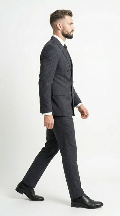 Men’s Black Pinstripe Double Breasted Suit – Classic Formal Business Suit Office and Evening Wear Modern Fit Conservative pattern
