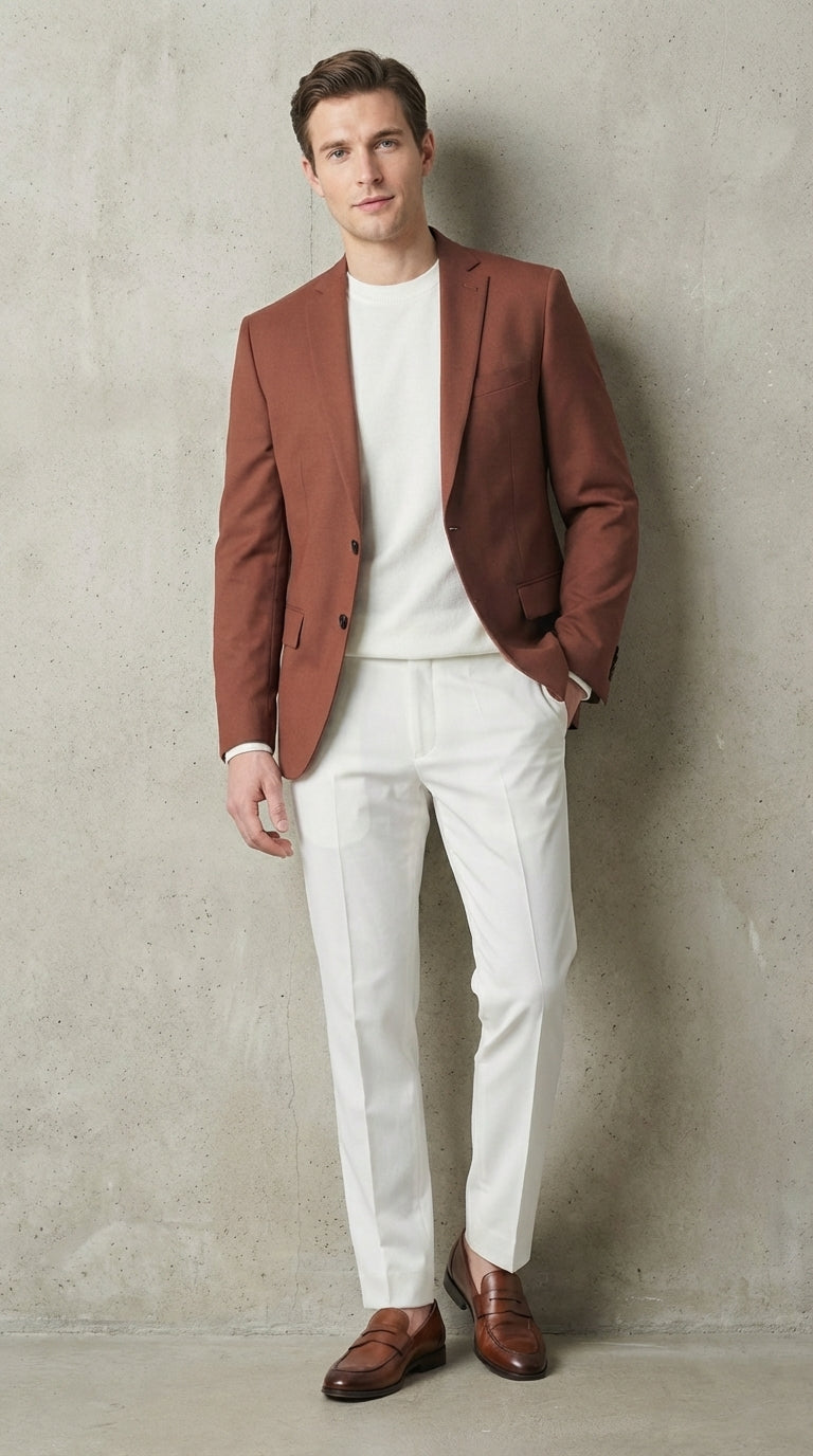 Mens Rustic Brown Light Burnt Orange Copper Blazer – Classic Fit Single Breasted Formal Casual Dress Jacket