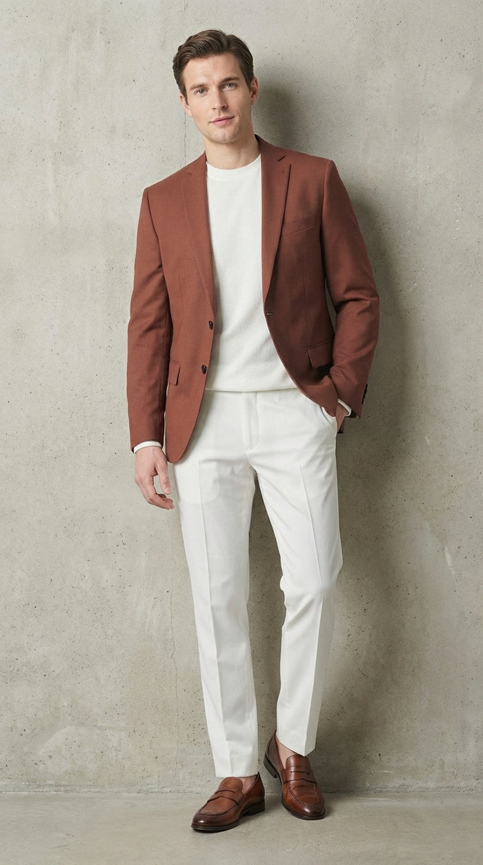 Mens Rustic Brown Light Burnt Orange Copper Blazer – Classic Fit Single Breasted Formal Casual Dress Jacket